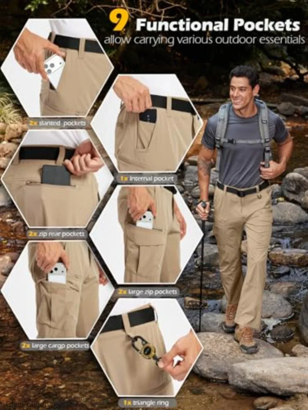 Men's Quick Dry Hiking Pants Lightweight Water Resistant Stretch Cargo Trousers